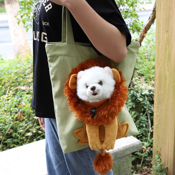 Cute Lion-Shaped Pet Canvas Shoulder Bag